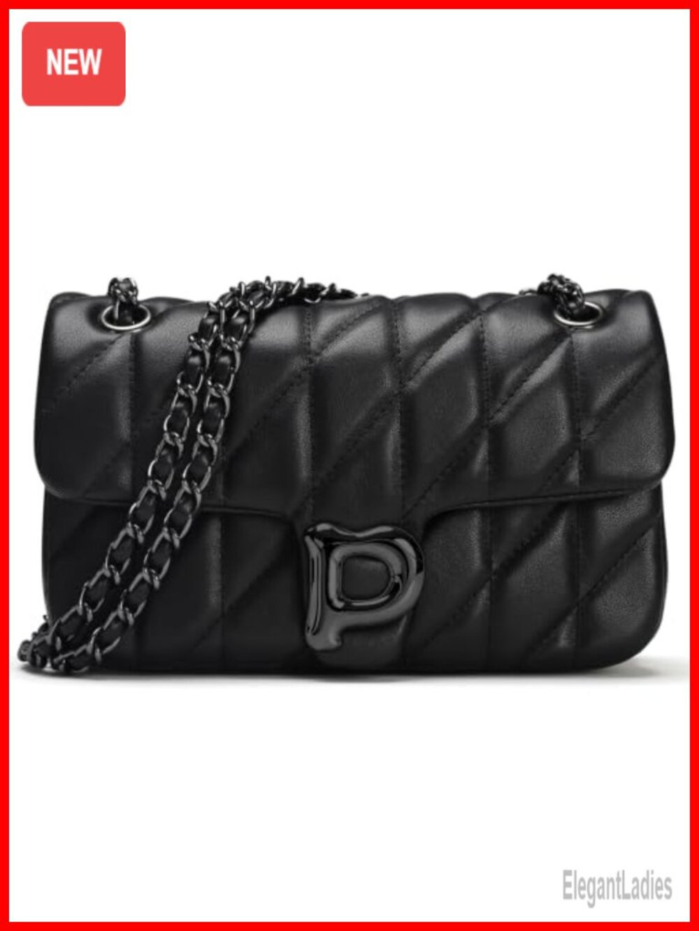 Quilted Crossbody Purse Vegan Leather Chain Strap Satchel Handbag